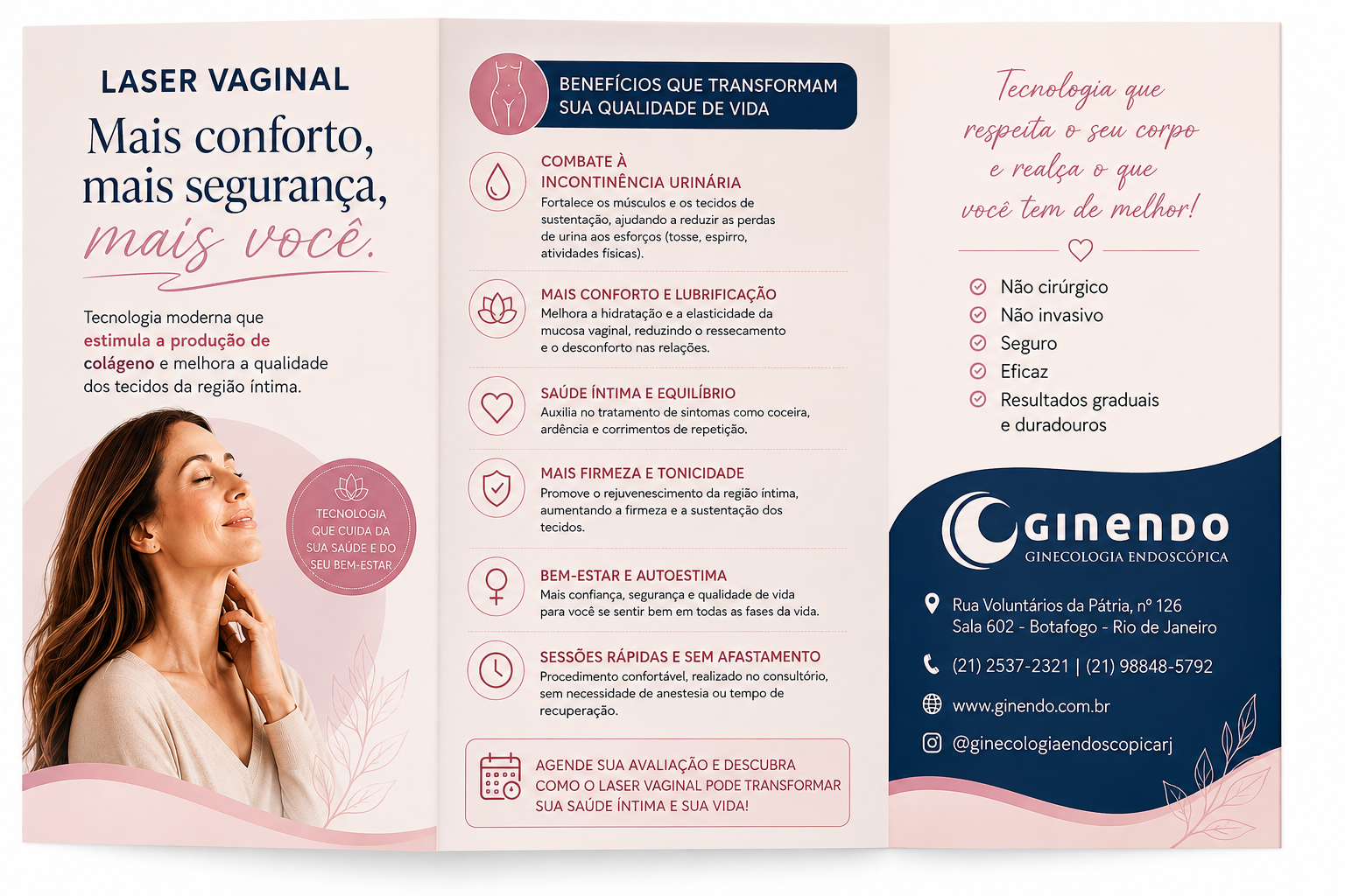 Folder informativo sobre laser vaginal na Ginendo